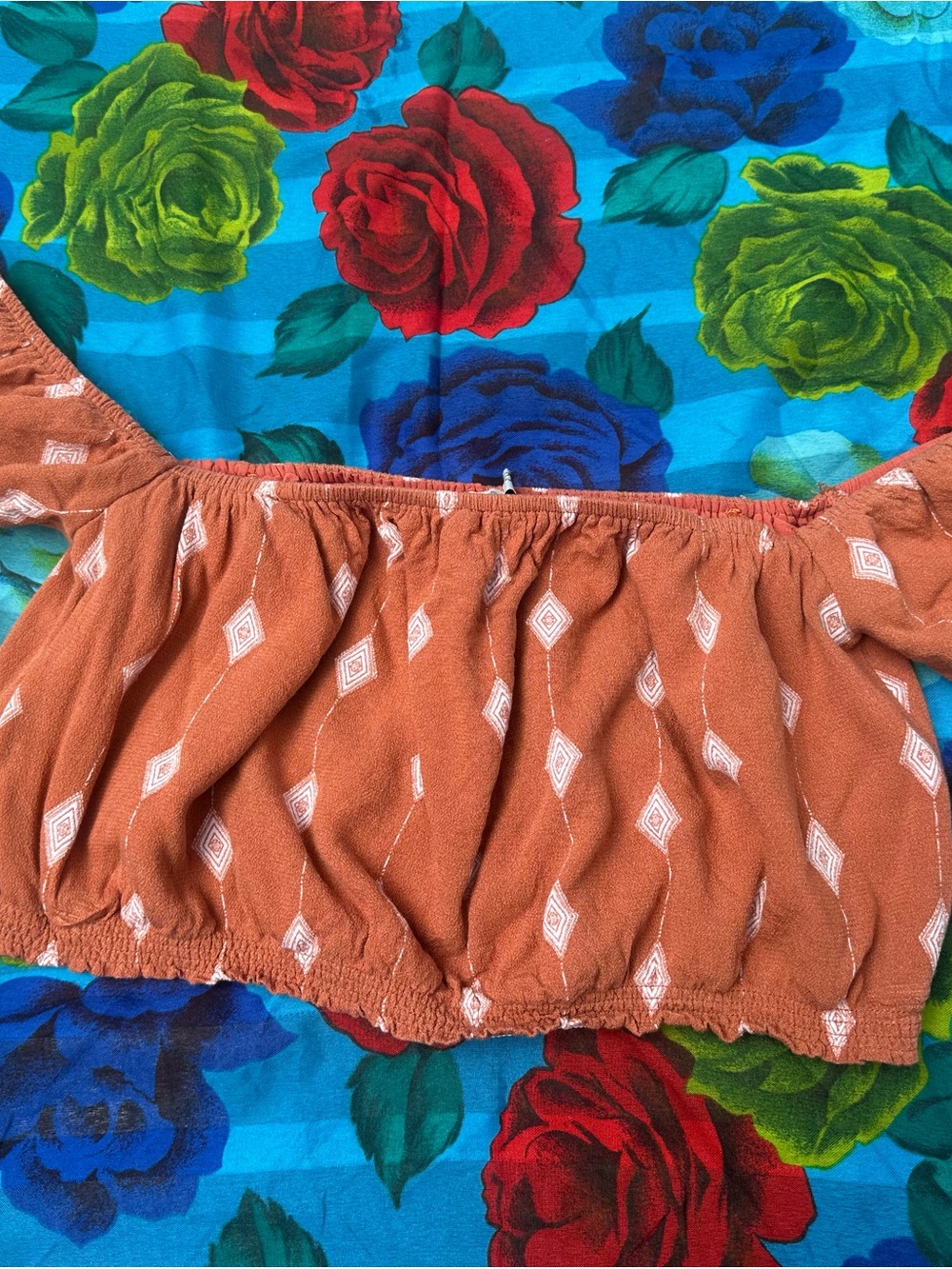 Dress Forum Rust Off-Shoulder Top with Diamond Print